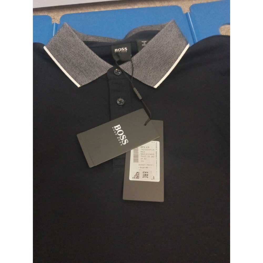 New Hugo BOSS  Polo Mens Dark Blue  Prout 26 Polo Shirt 2xl Boss Spell out - Picture 16 of 16